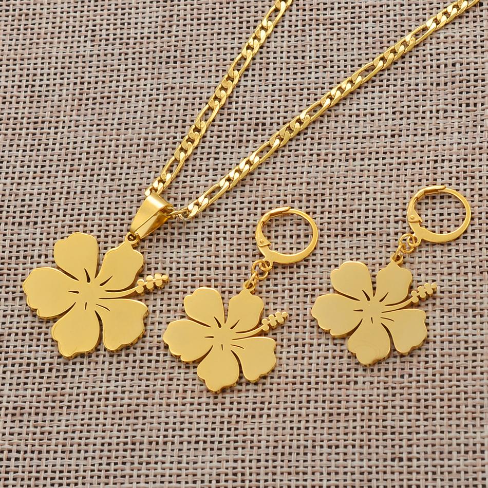 Hawaii Hibiscus Flowers Pendant Beads Necklaces Earrings Jewelry Sets Micronesia Marshall Pohnpei Guam PR Jewellery #101921