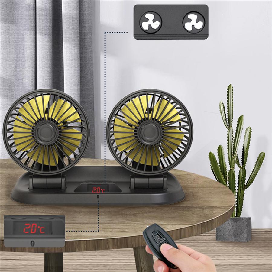 12V Portable 360° Rotation Dual Head Car Cooling Air Cooler Fan 3 Speed Remote