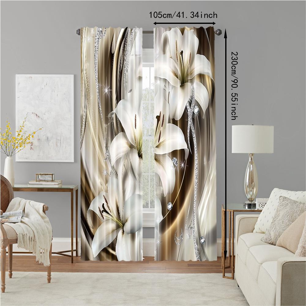 2Pcs Flower Window Curtains For Living Room Dining Room Study Office Window Treatment Home Decor Design For Privacy