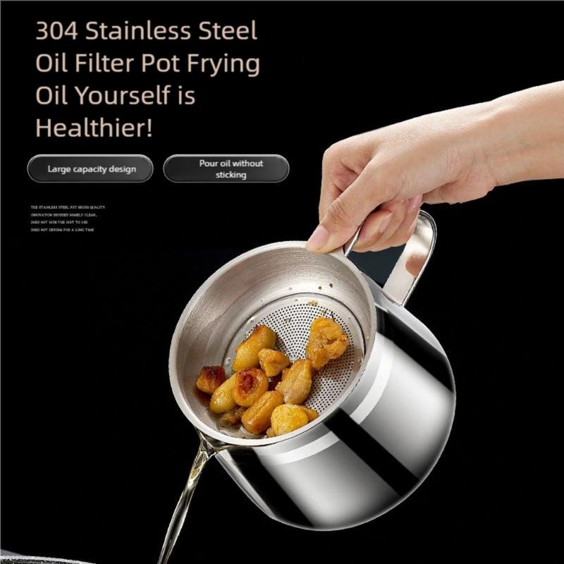 Home Kitchens Large Capacity Oil Filter Pot With Ergonomic Handle and Mesh Strainer For Safe Cooking And Easy Cleaning