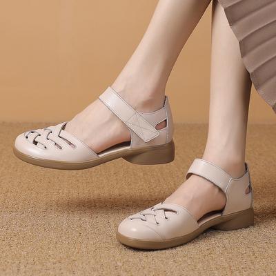 GKTINOO Damesandaler Ekte Skinn Myk Sandal 2025 Sommer Hul Vevd Flate Hæler Damesandal Sommer Mamma-sko For Kvinner