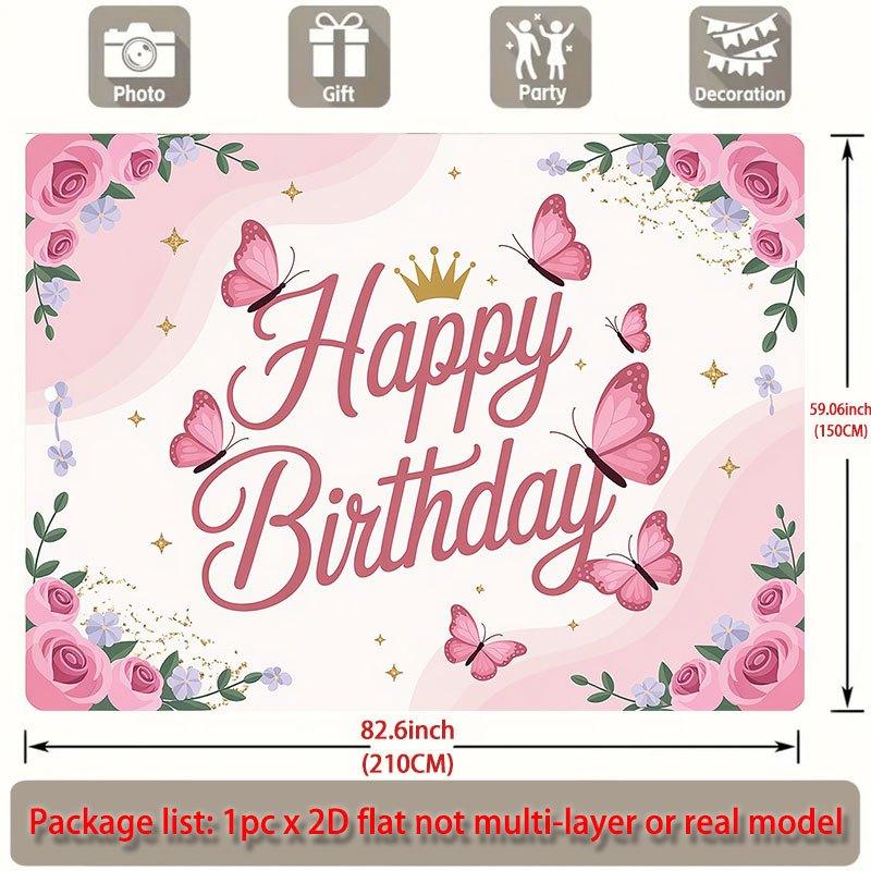 Party Backdrop Pink Flat Butterflies Roses Events Wedding Coming Ceremony Four Event Backdrop Decoration Front Door Decor