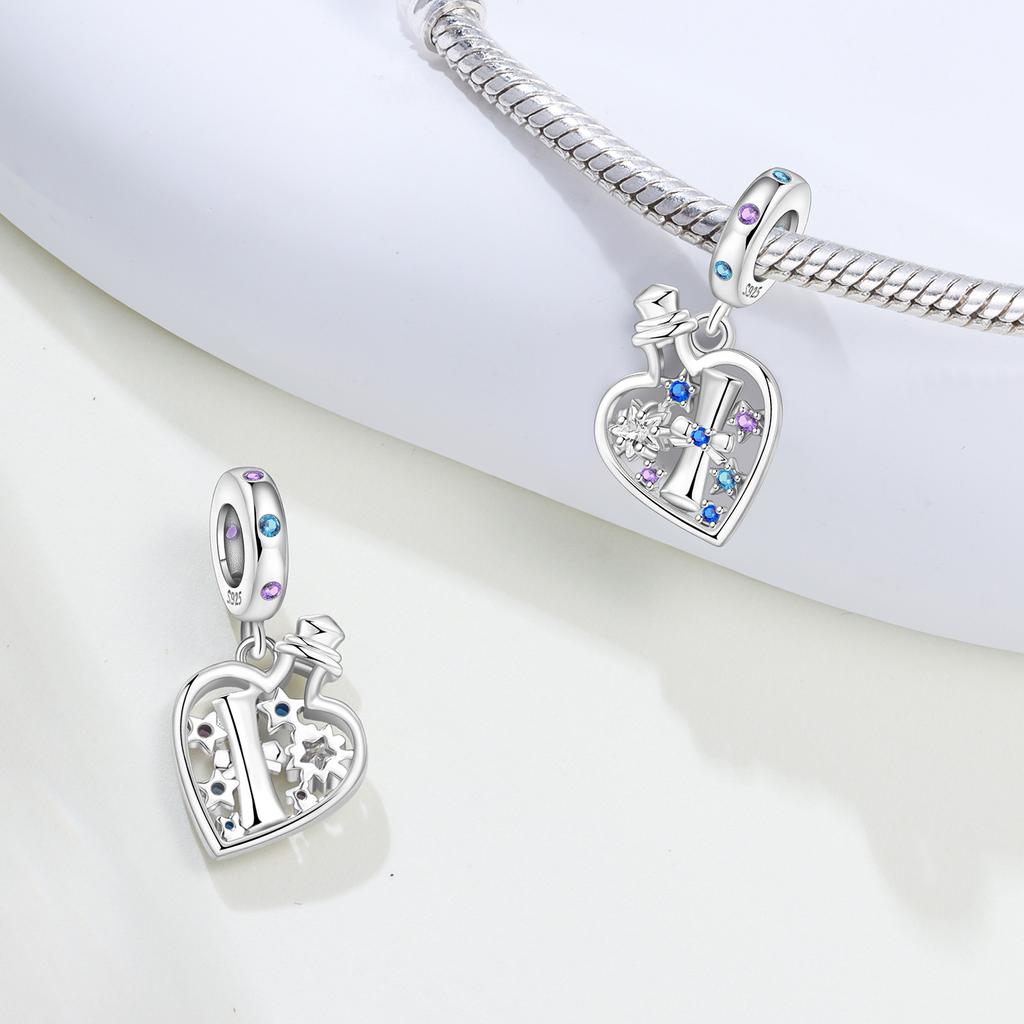 Copper Blue Heart Double-Layer Drift Bottle Chain Charms Beads Pendant For Original Bracelet Woman Girl Jewelry