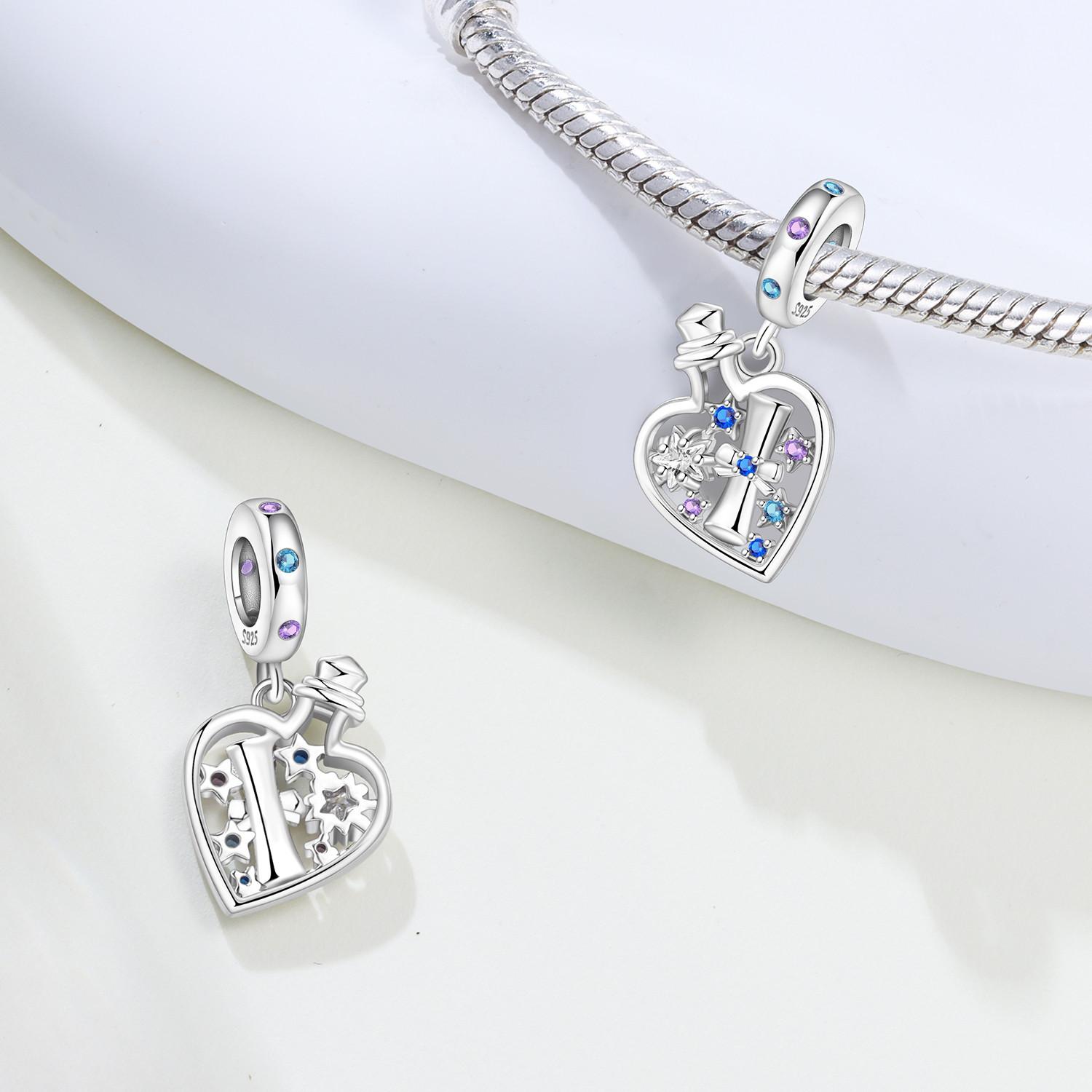 Copper Blue Heart Double-Layer Drift Bottle Chain Charms Beads Pendant For Original Bracelet Woman Girl Jewelry