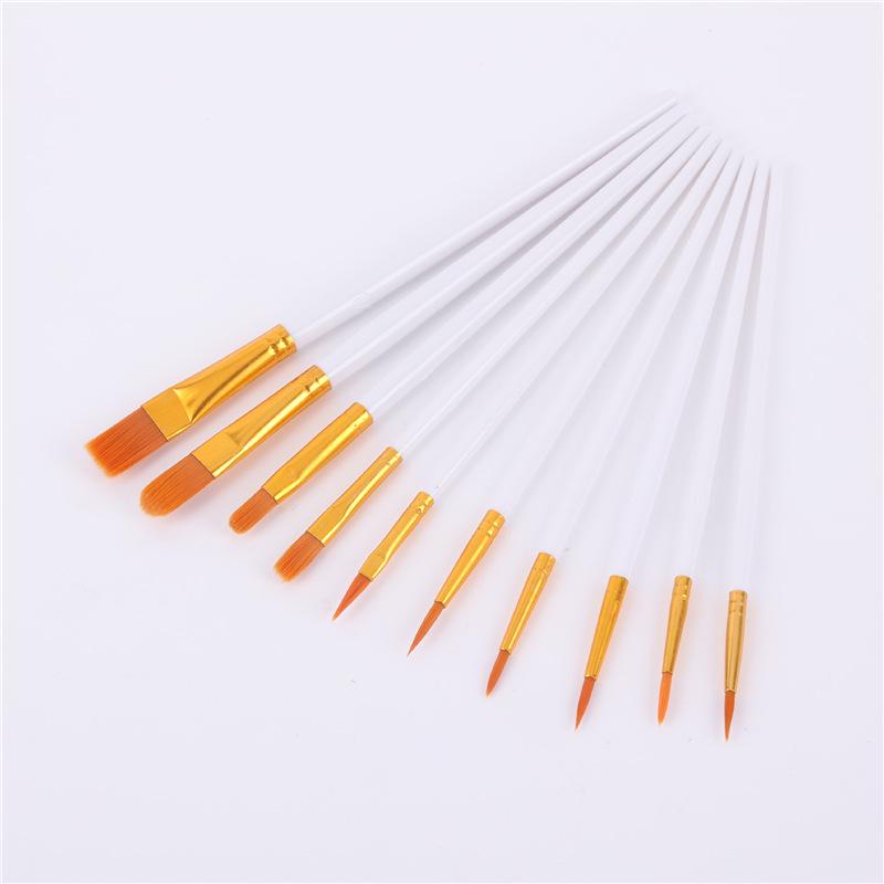 10-Piece Nylon Hair Paint Brush Set for Art Students - Watercolor, Gouache & Oil Painting