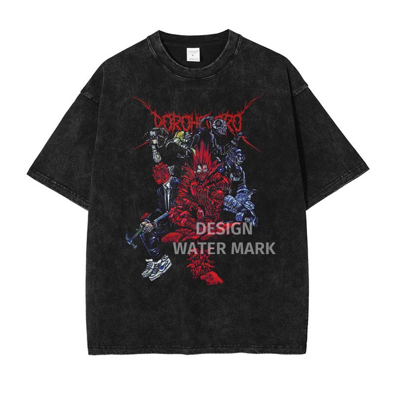 Anime Dorohedoro T Shirt Vintage Washed Caiman En Nikaidou T-shirts Oversized Streetwear Retro Fujita Tops Tees Men 100% Cotton
