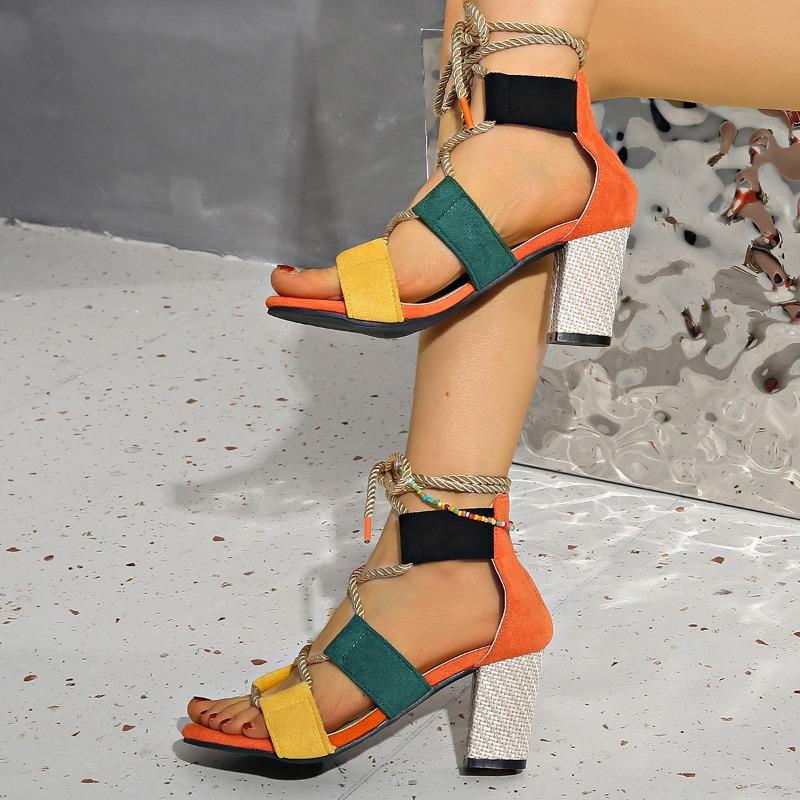 Fashion High Heeled Women's Sandals Lace Up Chunky Designer Shoes 2025 New Fashion Pumps Summer Dress Party Elegant Sandalias De Mujer