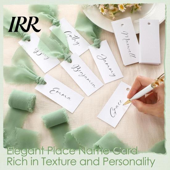 Ink Absorbent Paper Cards Handwritten Business 50 Sheets Blank Textured with Chiffon Ribbon Wedding Invitations Table Name Tags for Party Banquet