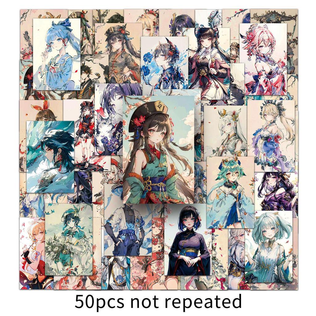 50 Ink Wash-Style Genshin Impact Character Waterproof Stickers for Computer, Water Bottle, Phone Case & Journal