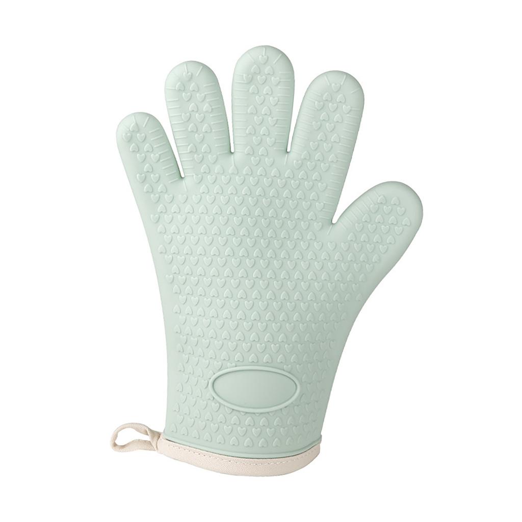 Thickened Silicone Anti Scalding Oven Glove Heat Resistant Silicone Cooking Glove for Microwave Oven Toaster Mint Green