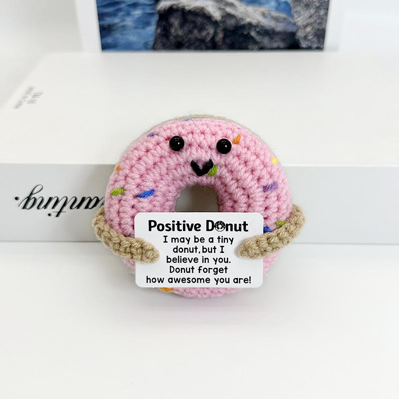 Positive Energy Doughnut Hug Pocket Mini Handmade Knitting Doughnut Doll With Card Funny Christams Gift Home Room Decoration