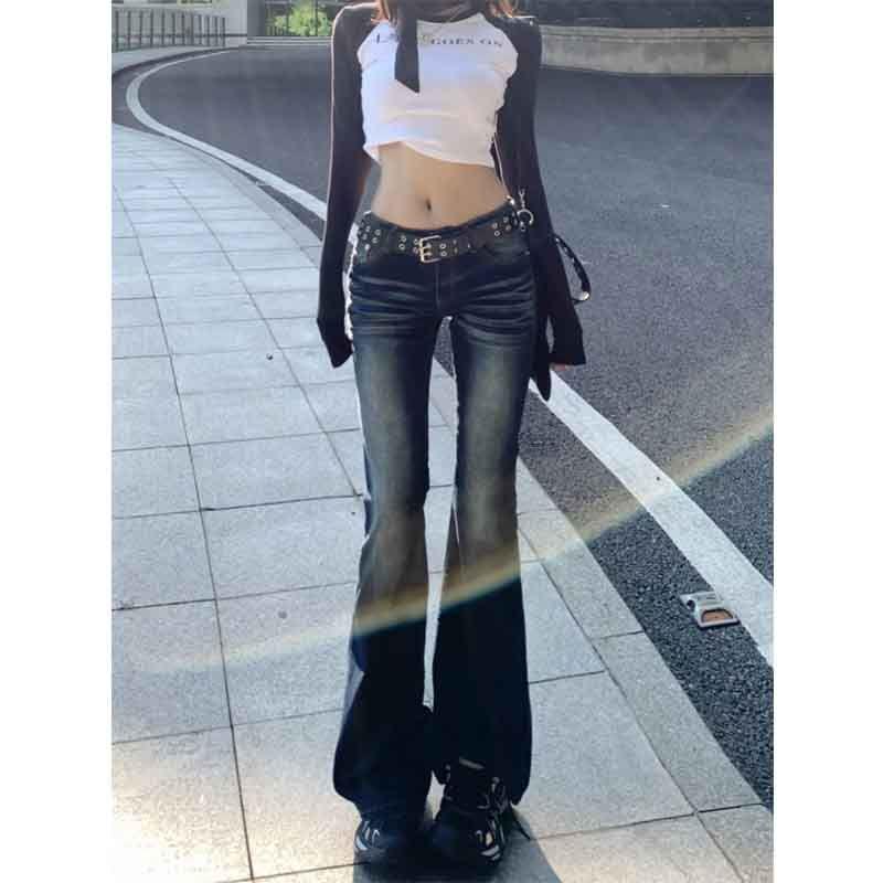 Women's Low-Rise Micro Flare Retro Stretch Jeans - Slimming Petite Fit for Spring & Autumn 2026