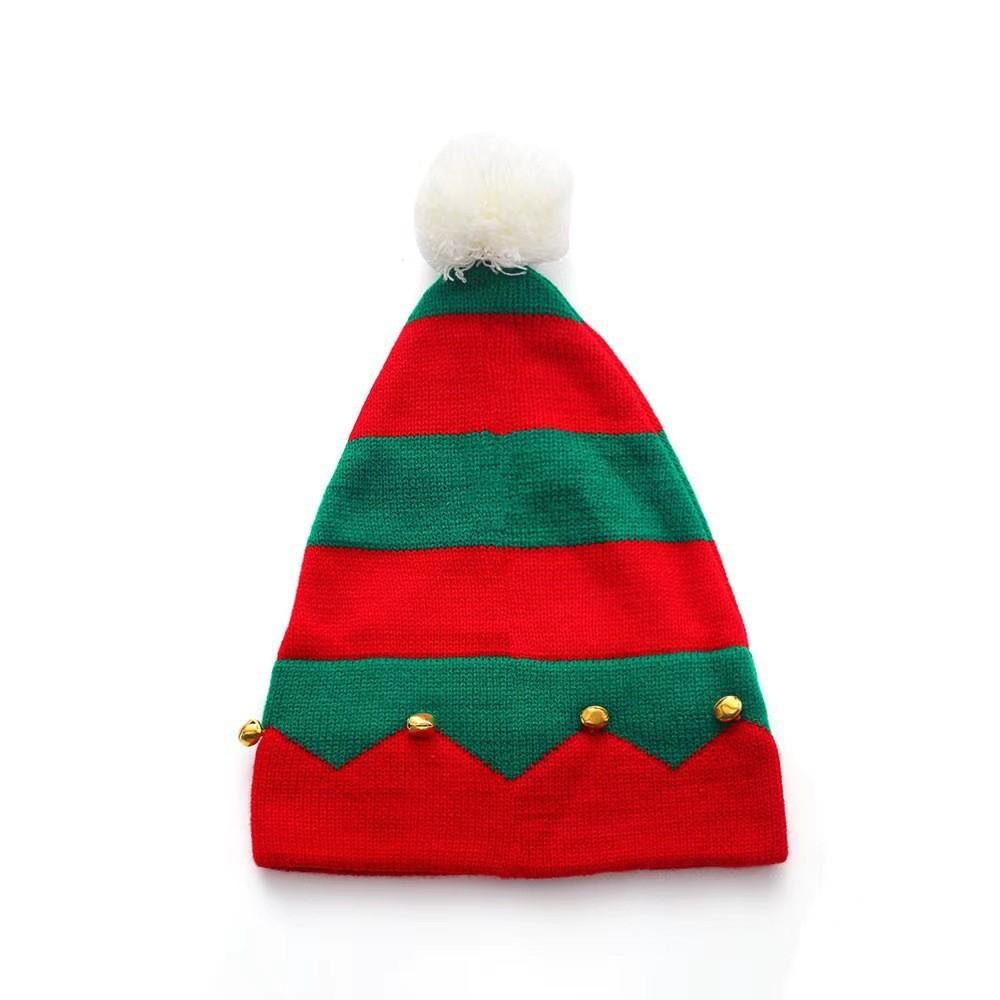 Adult Christmas And Children Striped Knitted Hat With Bell Decoration Winter For
