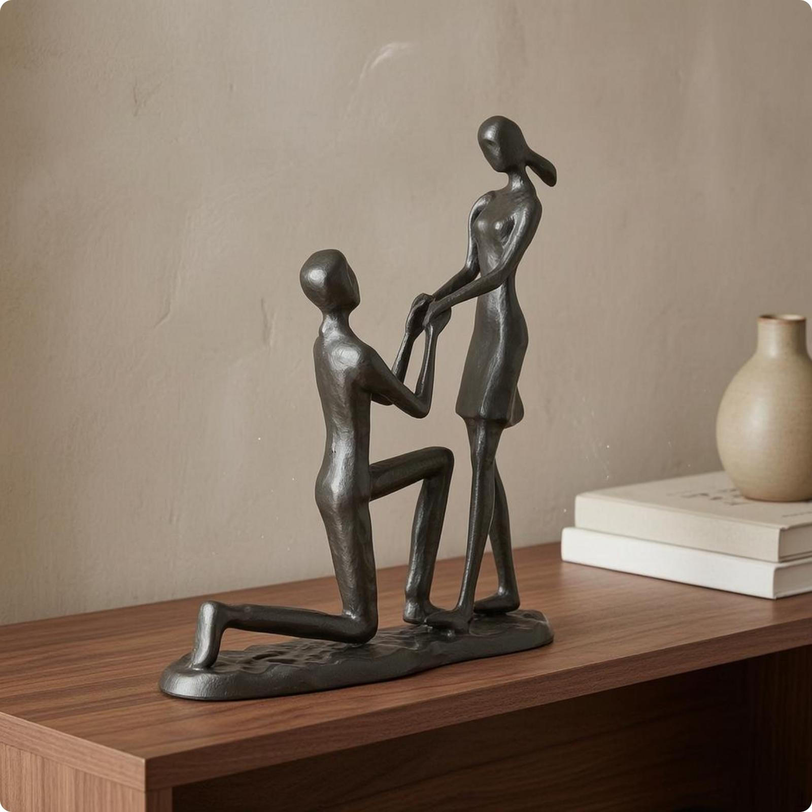 Abstract Couple Sculpture LoveThemed Romantic Statue Modern Cast Iron Figurine