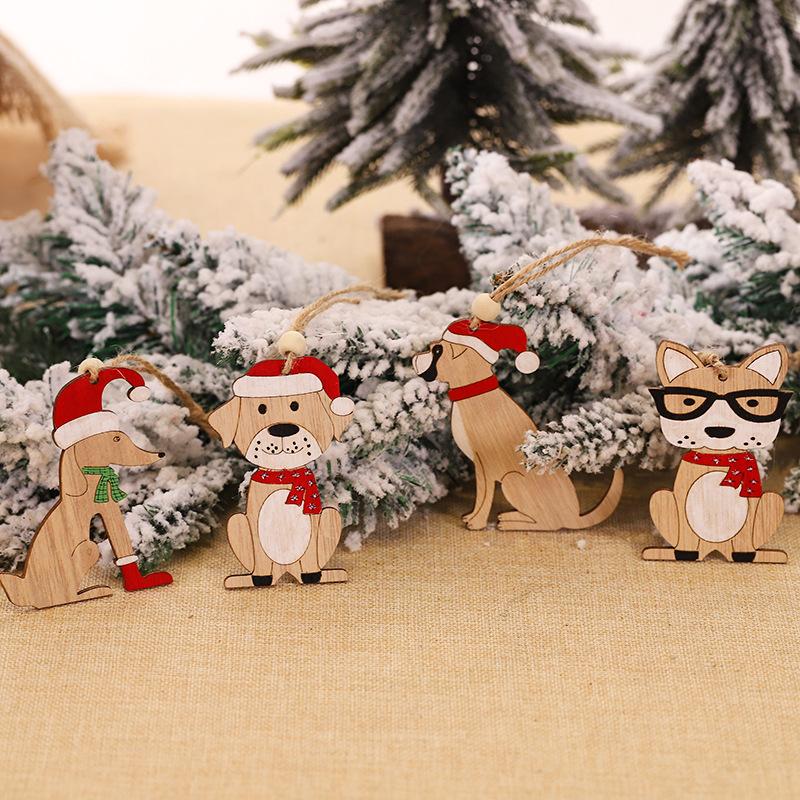 Car Ornaments Small Christmas Tree Hanging Wooden Pendants Elk Cartoon Animal Ornaments 2025 New Christmas Holiday Decorations
