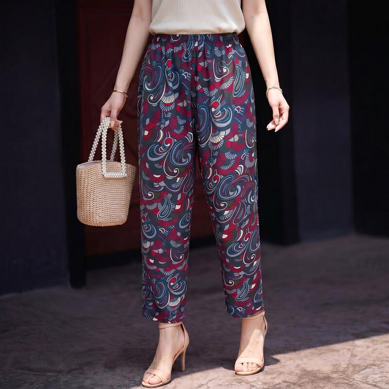 Women s Floral Print Casual Straight Leg Pants L