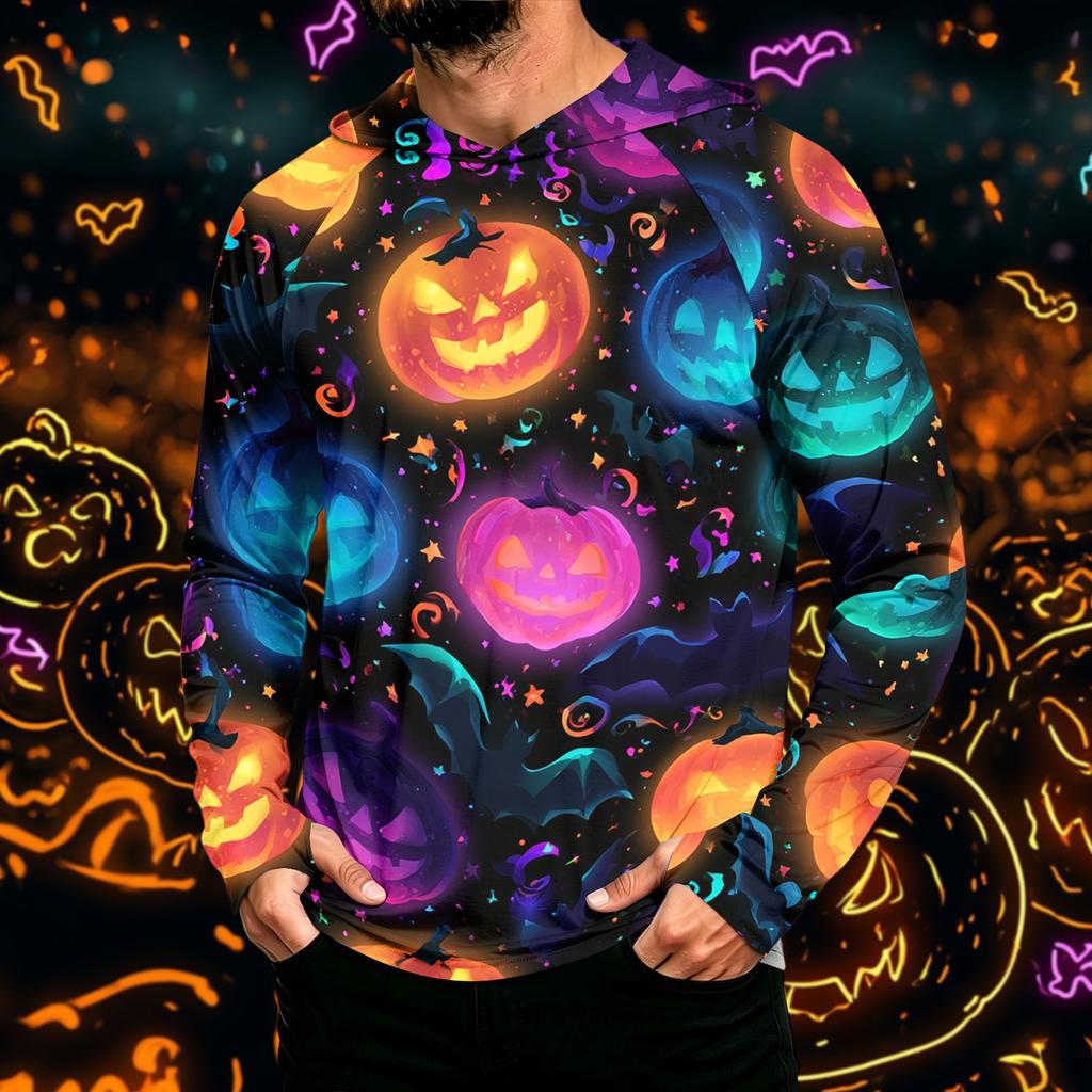 Men's Long Sleeve Hoodie with Sun Halloween Print Pullover