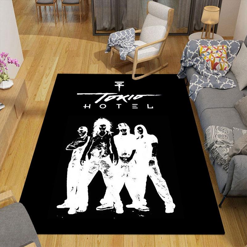Tokio Hotel Flannel Printed Carpet, Home Sofa Decoration for Living Room & Bedroom, Non‑Slip Play Flannel Floor Mat for Game Room