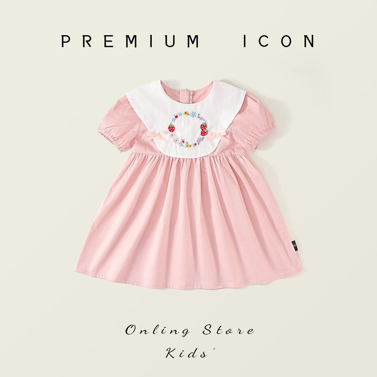 

Girls French Retro Style Embroidered Dress Summer Pink Long Sleeve Cotton Princess Dress for Young Girls 140cm рожевий