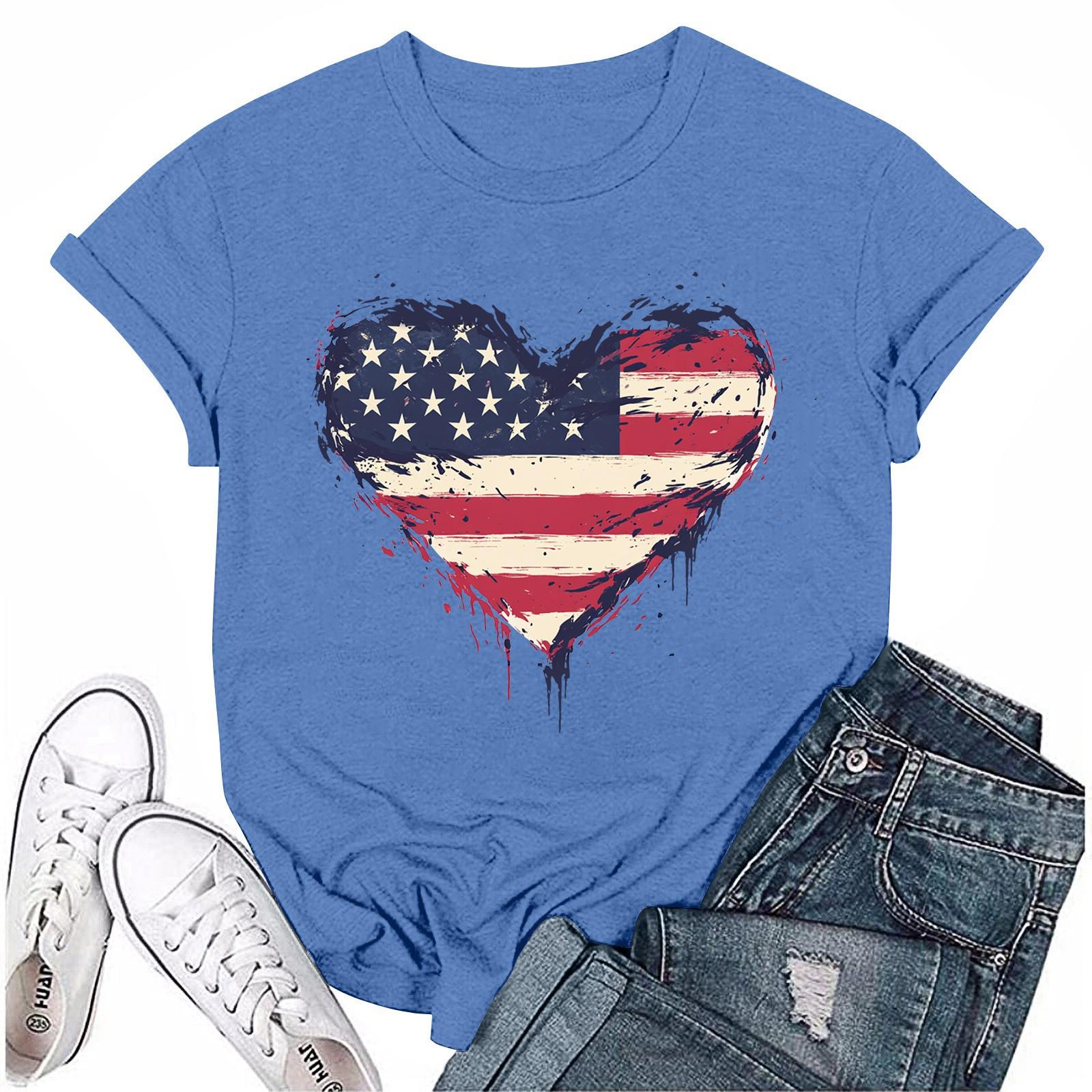 

Взрослые Повседневная Ежедневная Круглая горловина День Независимости Печатный короткий рукав Футболка Топ с буквами XL