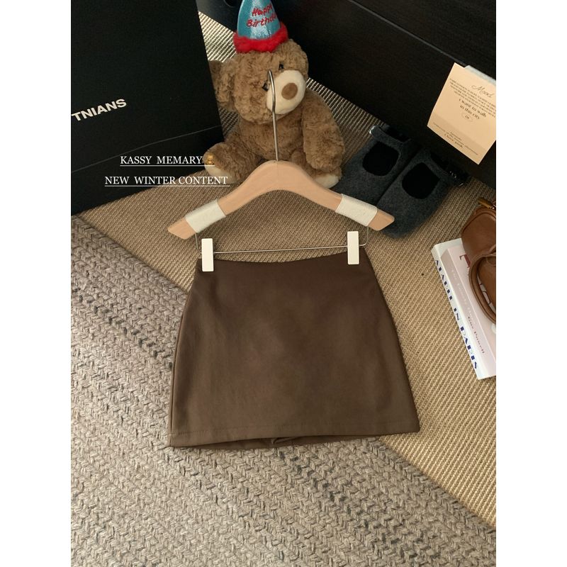 

Kumikumi Sexy Style Pure Color Fashion Tape High Waist Skirt Women s Autumn Easiest for Match Slim Looking A- line Skirt Skirt Curry Skirt L