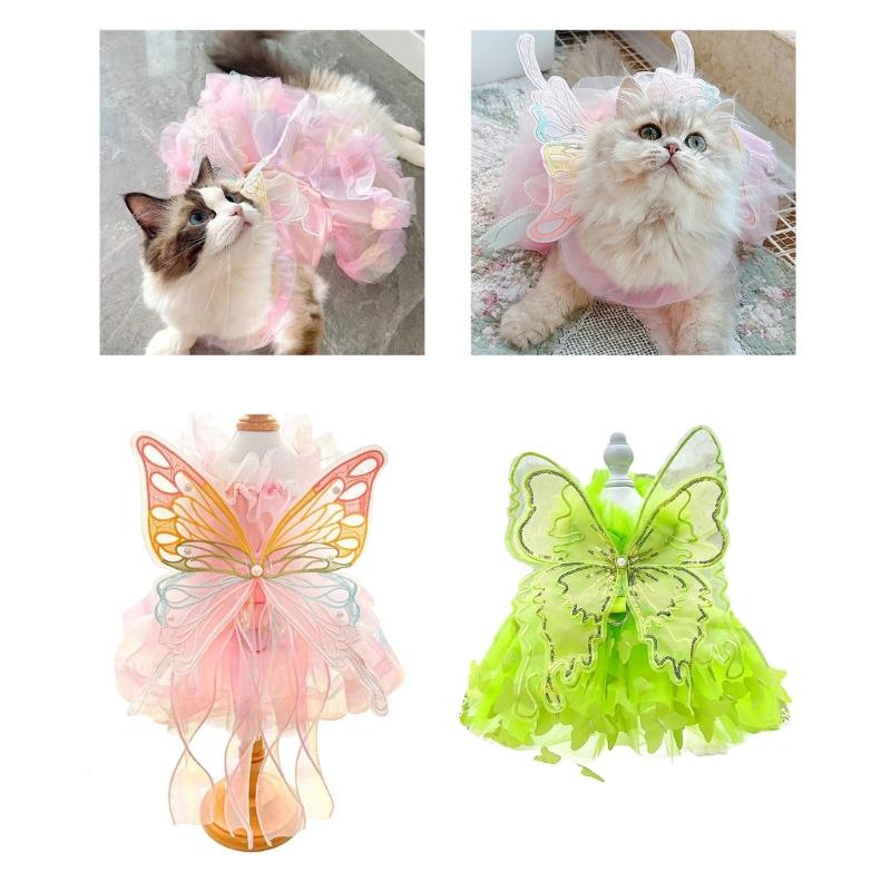 Pet Princess Gown for Cats and Small Dog Easy To Wear Butterfly Designs Cats Dress for Pet Birthdays and Photoshoots