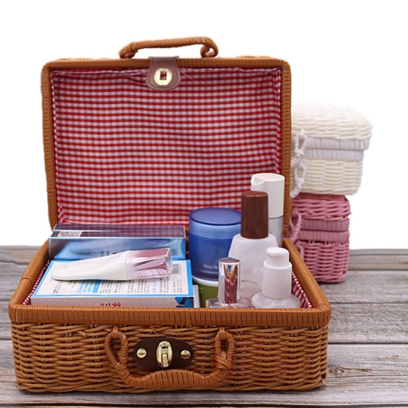 Portable Travel Toiletry Makeup Bag Woven Ratton Gift Box Cosmetic Organizer Large Capacity for Women Girls