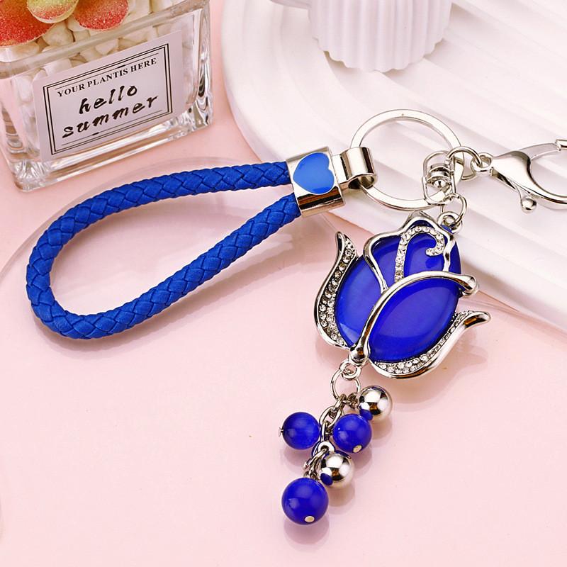 Charming Water Drill Moonstone Tulip Car Keychain For Women With Floral Design