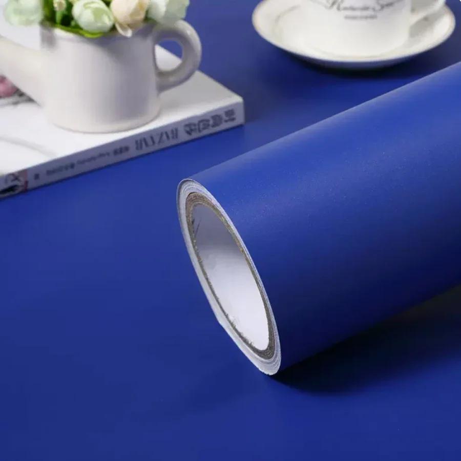 PVC Dark Blue Wall Sticker Self-Adhesive Solid Color Wallpaper Cabinet Refurbished Matte Film Waterproof Bedroom Room Decoration