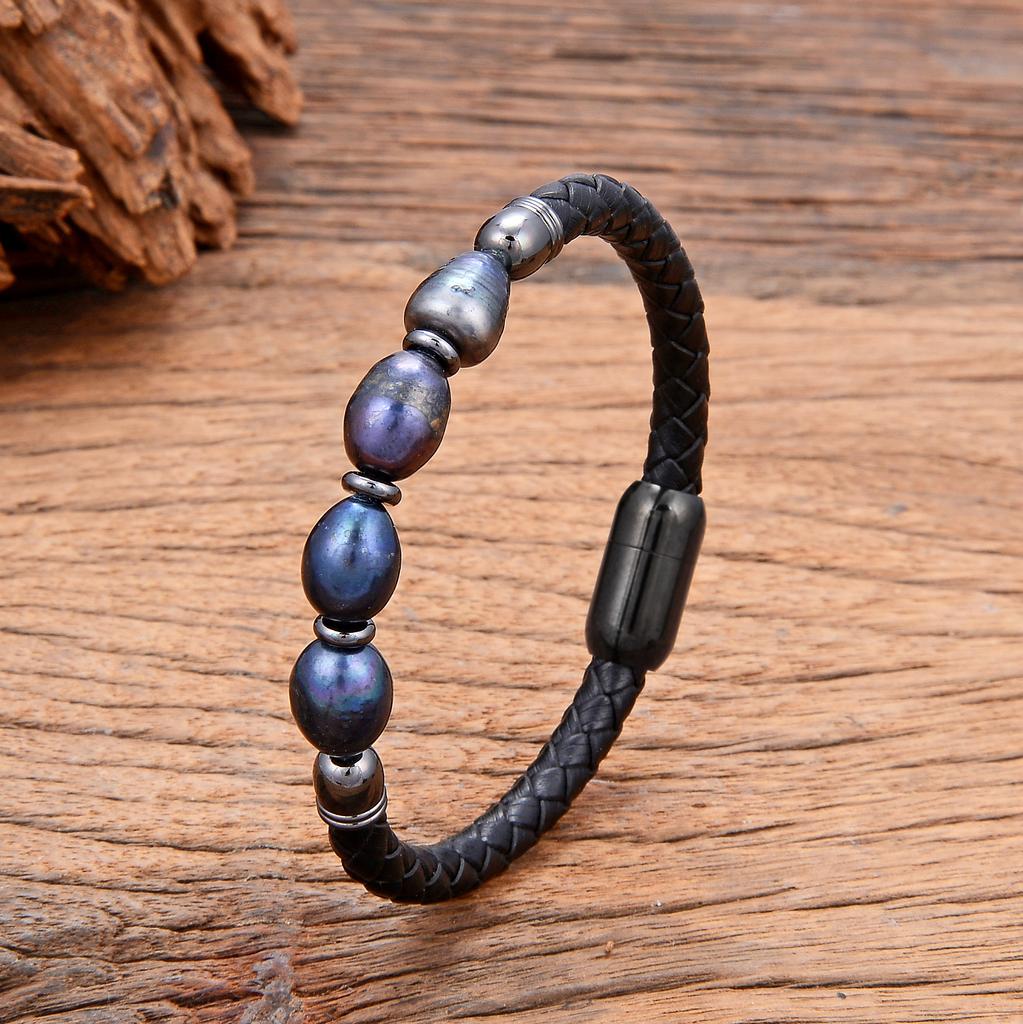 Genuine natural freshwater pearl bracelet, women's charm leather bracelet, baroque wedding jewelry