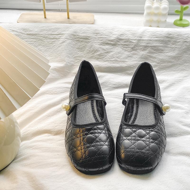 Fashion Pearl Strap Flat Shoes Autumn New Round Toe Shallow Mouth Soft Sole Non-slip Low-top Single Shoes