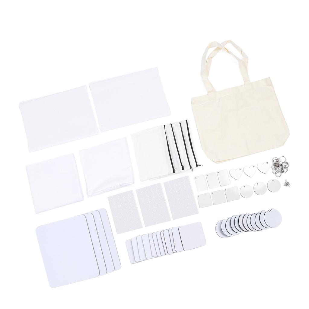 77PCS Sublimation Blank Set Heat Transfer Print Keychain Blanks for Makeup Bag Pillow Cover Mouse Pa
