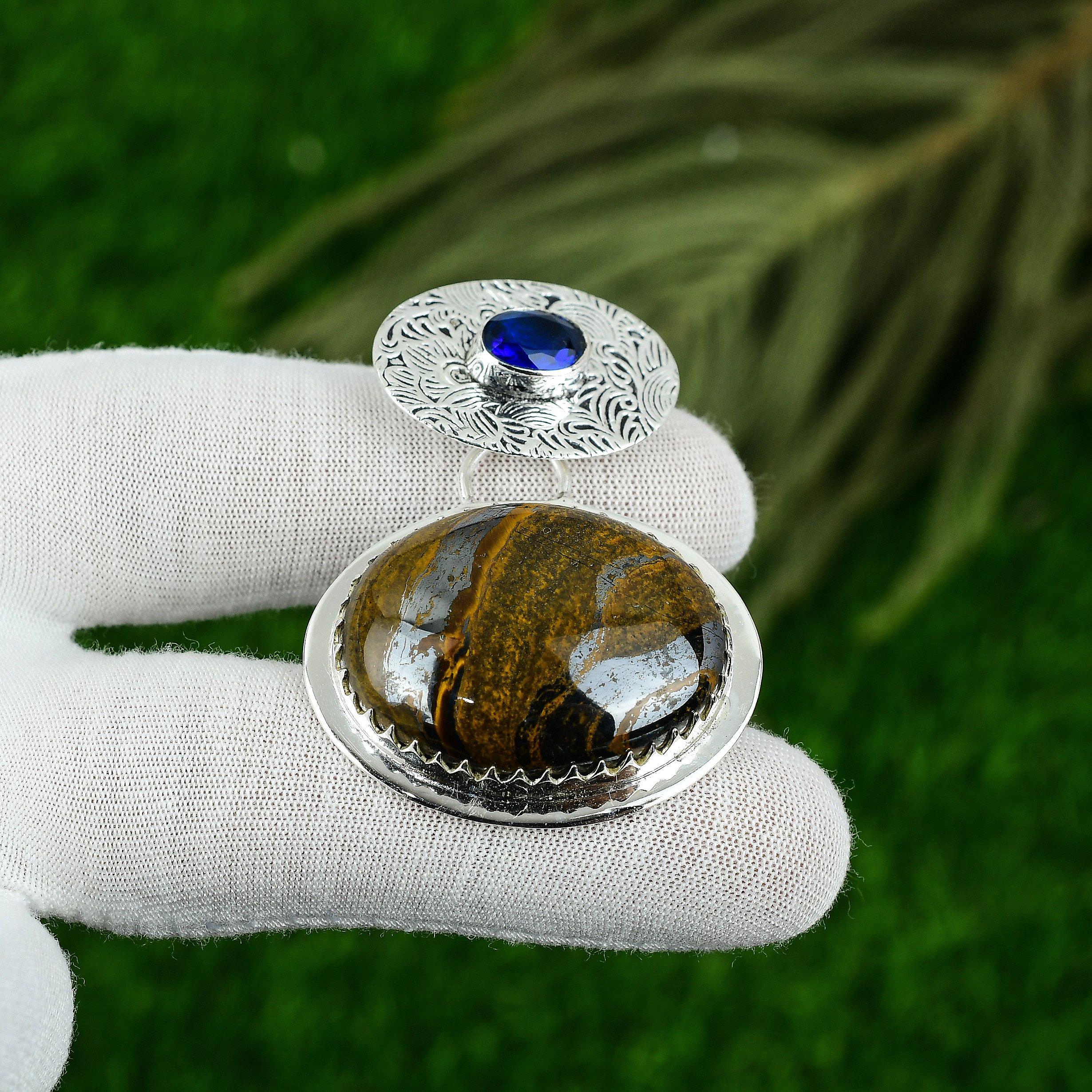 Подарок для женщин Подвеска Серебро 925 пробы Натуральный Камень Железный Тигровый Глаз