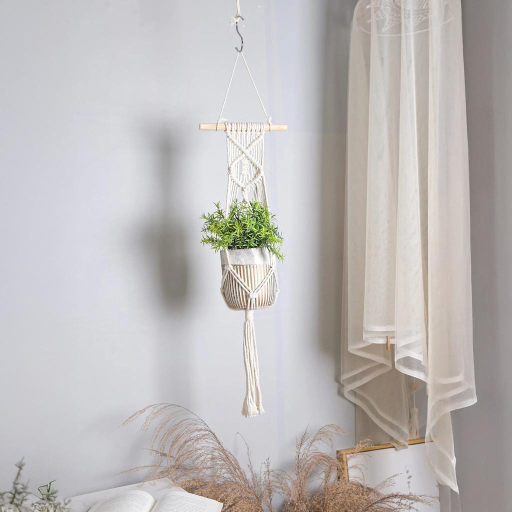 1/2Pcs Handmade Macrame Plant Hanging Rope Flower Pot Planter Hanger Wall Decor Courtyard Garden Plant Hanging Basket Rope