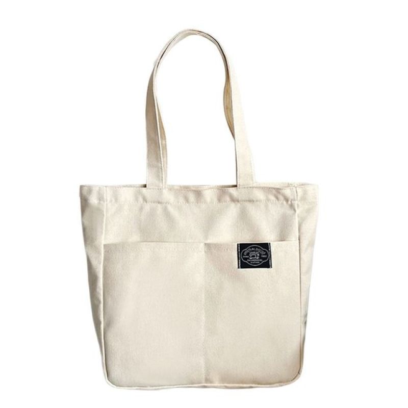 Women Canvas Tote Bag Solid Color Designer Ladies Casual Handbag Shoulder Bag Large Capacity Cotton Reusable Shopping Beach Bag