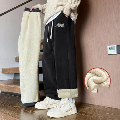 Men's Winter Straight Leg Pants Athletic Casual Snow Loose Pants Comfortable Warm Pants