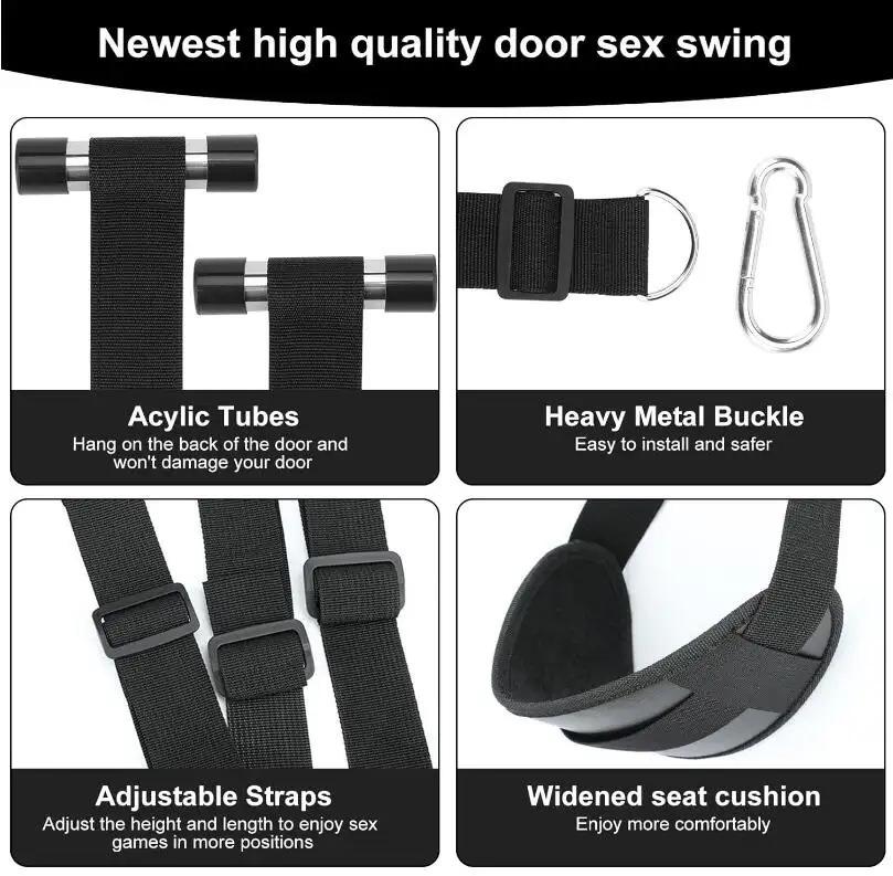 SM Erotic Toy: Third-Gen Leather Plush Door Swing Cushion with Split Leg Strap.