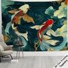 Luxury Koi Fish Tapestry Wall Hanging Japanese Oriental Decor Watercolor Asian Art Abstract Pond Scene Wall Scroll Large Modern
