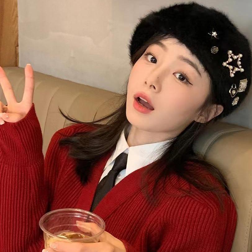 Heavy Industry Rhinestone Beret Women's Autumn and Winter Warm Plush Painter Hat Fashion Versatile Bud Hat Forward Hat Tide