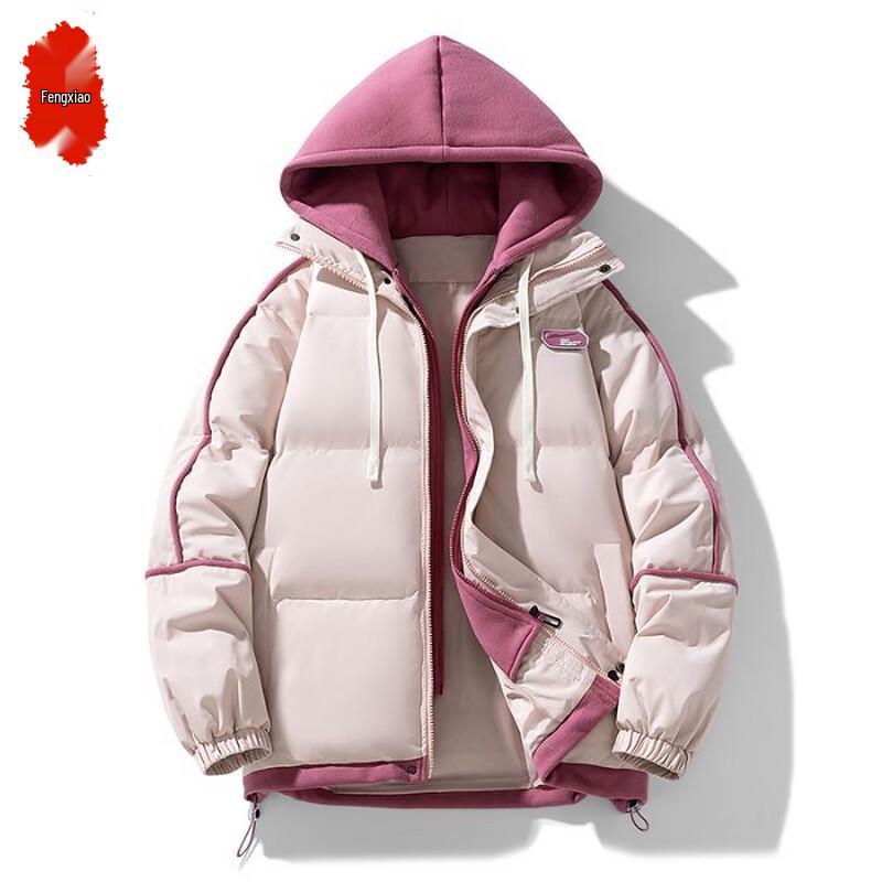 

FENGXIAO Men s Premium Thickened Retro Faux Two-Piece Hooded Cotton Jacket M