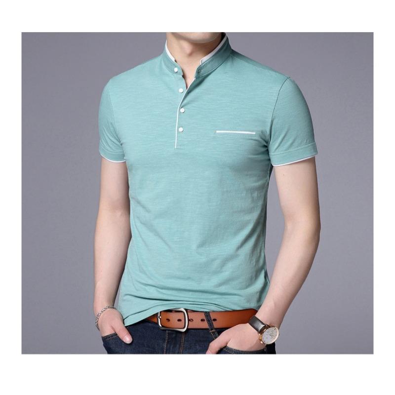 Mens Stand Collar Short Sleeve Slim Fit Big Size Solid Casual T Shirt