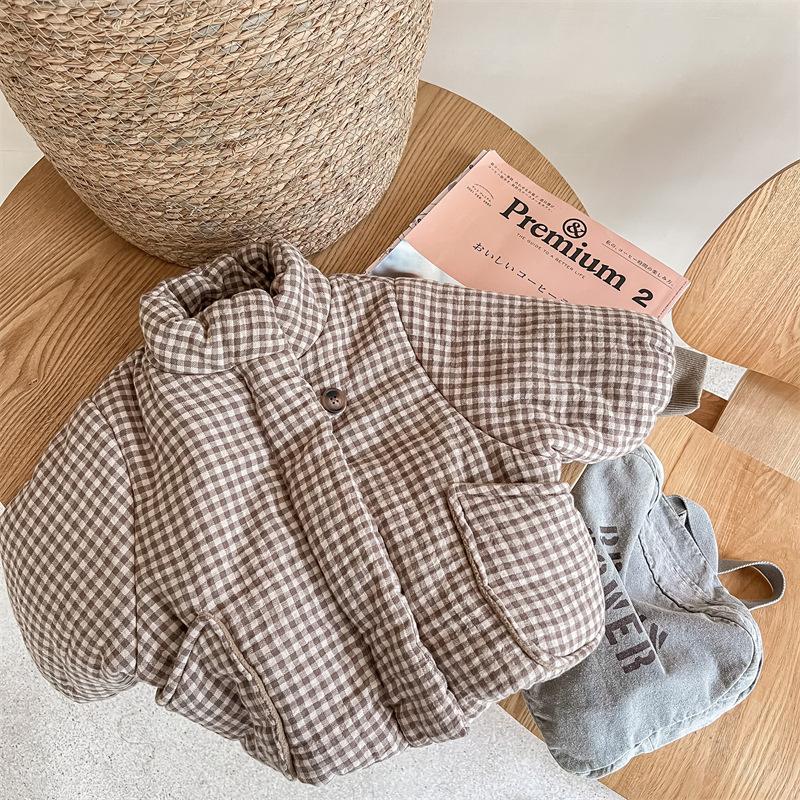 Winter Toddlers Kids Plaid Thicken Coats Fleece Children Warm Outerwear
