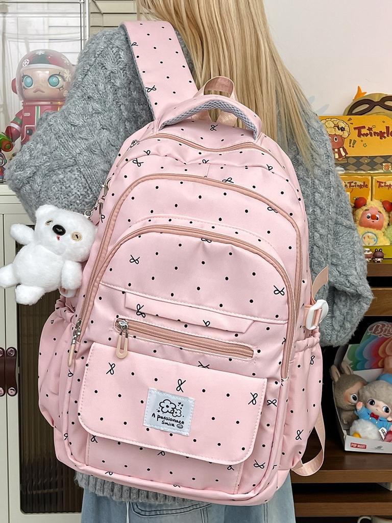 Schulrucksack für Mädchen mit Pünktchen-Schleifen-Design und wasserabweisendem Nylon für den Schulgebrauch