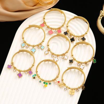 Doppelseitiges vierblättriges Kleeblattarmband aus Titanstahl für Damen, 18 Karat, exquisites, hochwertiges Damenarmband