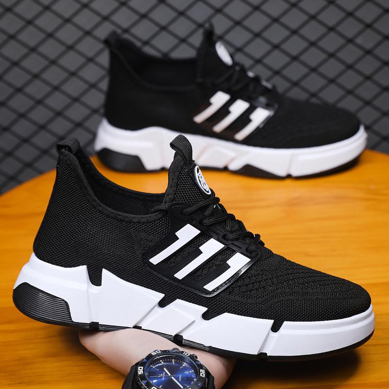 2024 spring new large size fly-woven mesh breathable casual men's shoes lightweight thick-soled running sneakers
