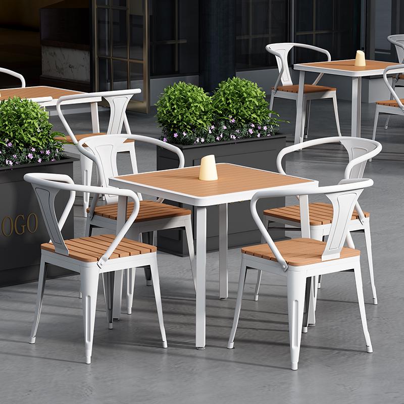 Minimalist Square Outdoor Table and Chairs - Anti-corrosion Plastic Wood for Garden, Balcony, Bar, and Cafe Leisure.