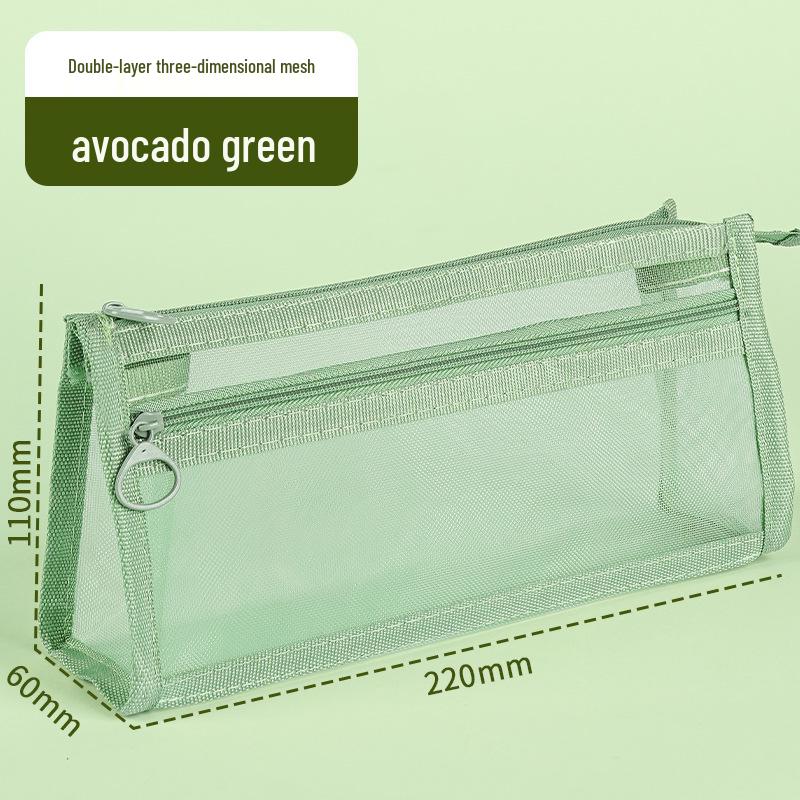 Прозрачный пенал-косметичка с двумя отделениями - Стильный сетчатый дизайн для школьников авокадо/зелёный