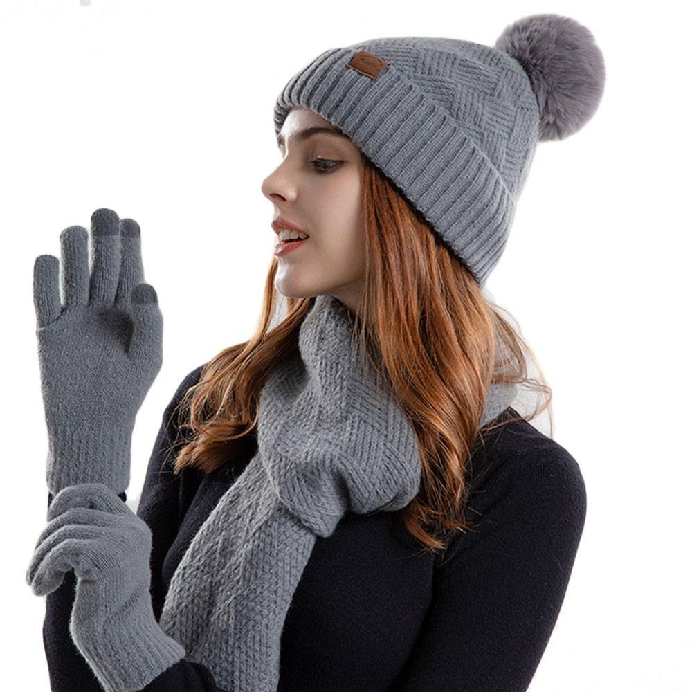 3Pcs/Set Touchscreen Knitted Hat Warm Beanies Hat Winter Scarf Cap  Men Women