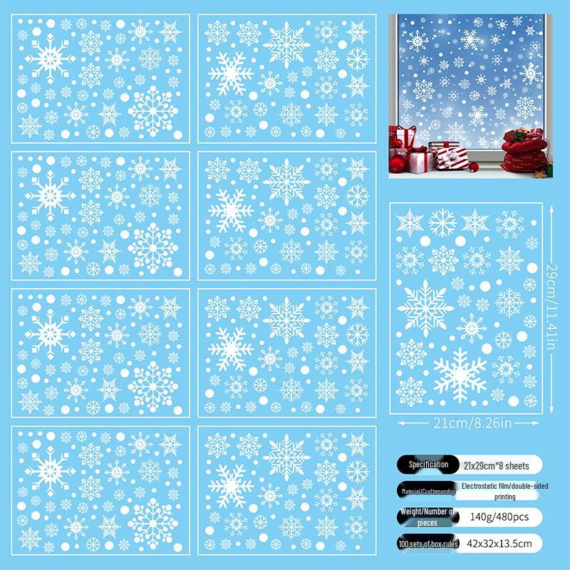 

Білі сніжинки Різдвяні наклейки на вікна для декору торгового центру та магазину 21x29 cm, Pack of 8