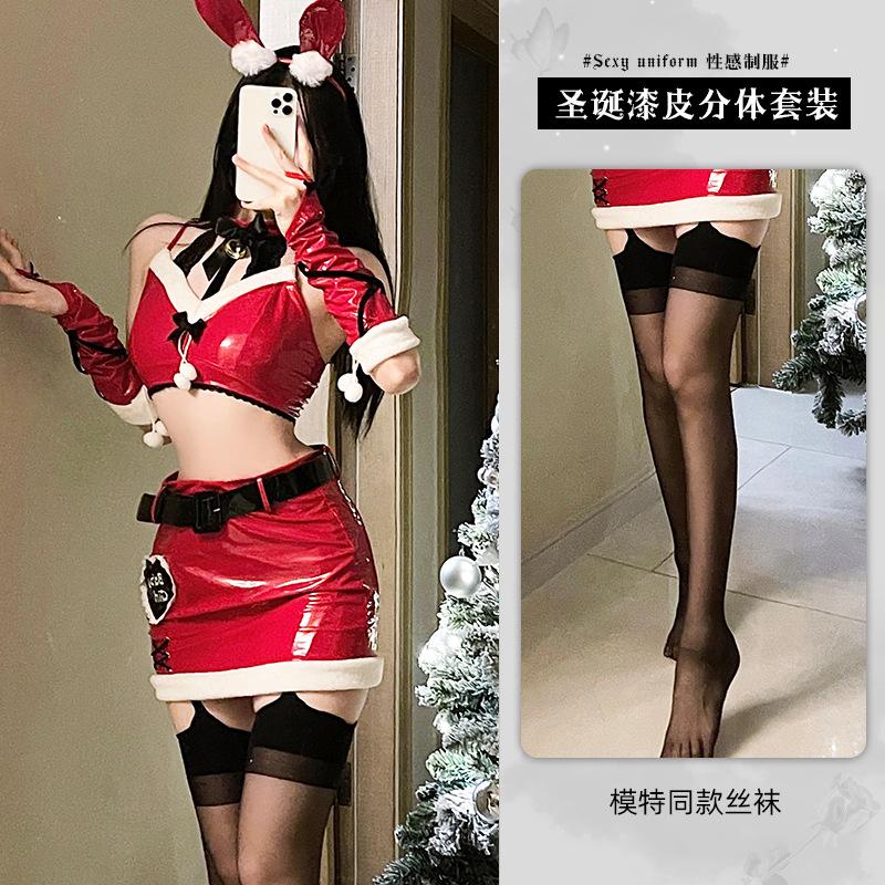 Sexy lingerie skinny patent leather bunny uniform passion seduction halloween costume cosplay